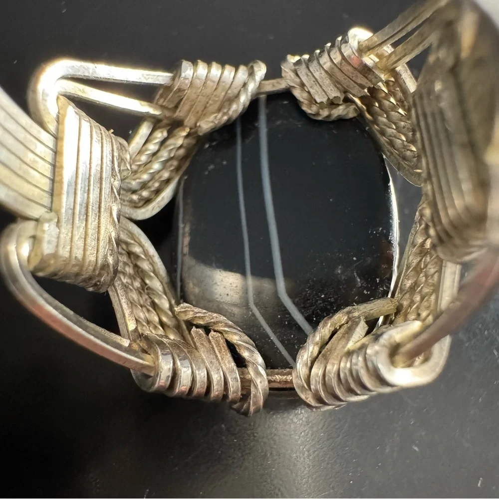 Artisan Wire-Wrapped Sterling Ring - Black Agate